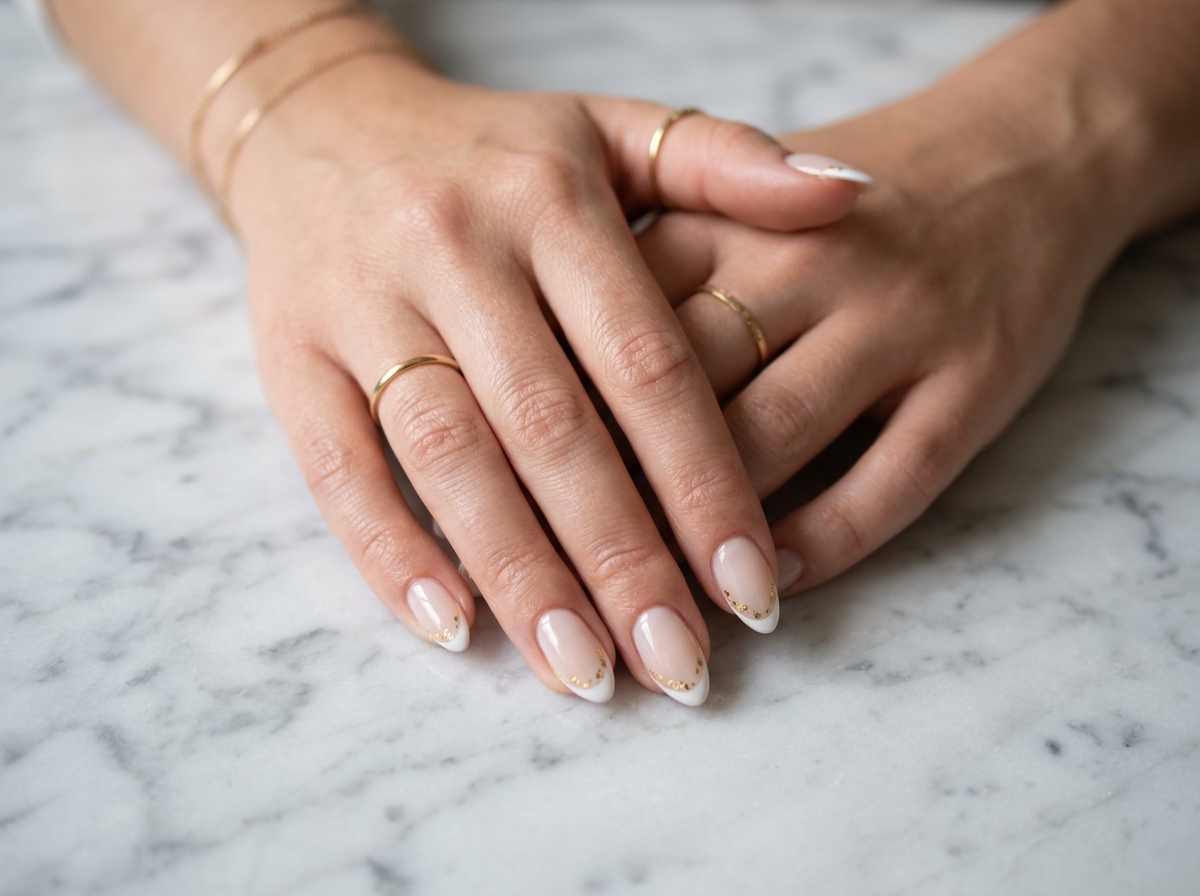 French Manicure with Gold Foil Accents