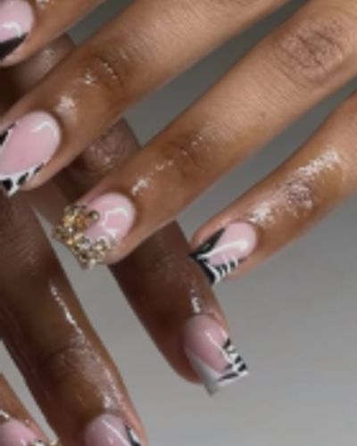Structured Gel French Tips with Crystal Accents